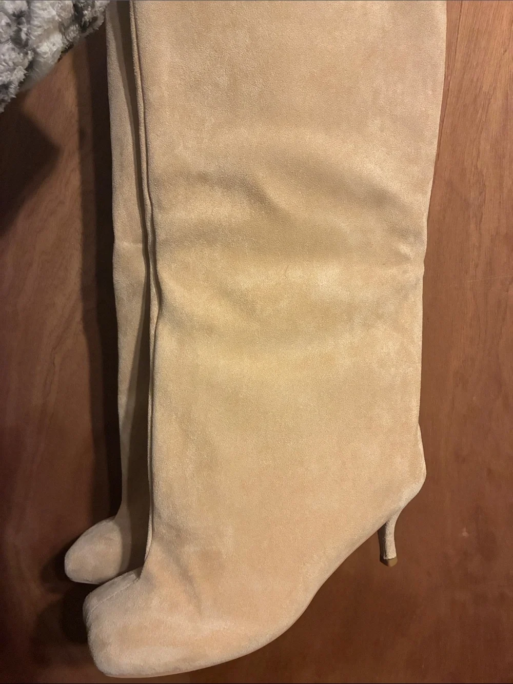 Women's Beige Suede Knee-High Heeled Boots